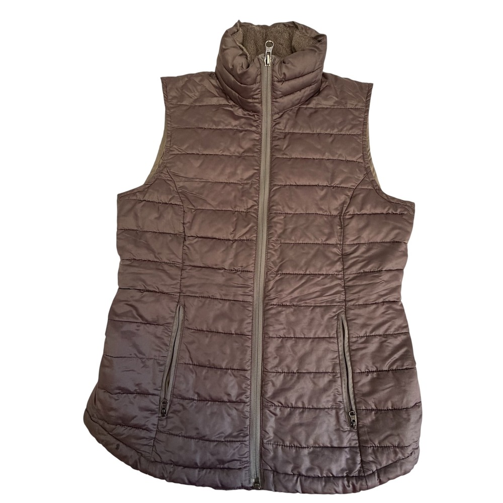 Columbia Women Puffer Vest
Size Small - Metallic Pewter Zip Fleece Lined Collar